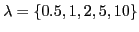 $ \lambda
= \{0.5,1,2,5,10\}$